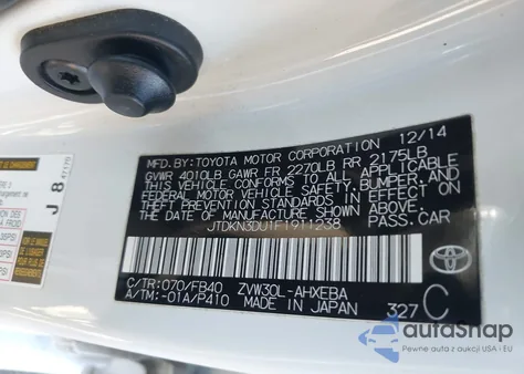 2015 Toyota Prius Two from USA, damaged, VIN JTDKN3DU1F1911238